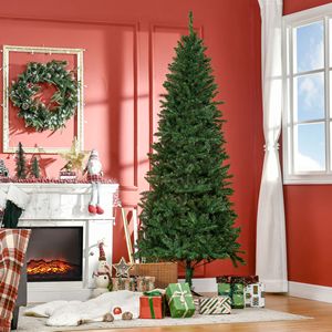 Albero di Natale Artificiale Verde a Forma di Abete Sottile, 2,13 m di Altezza, 865 Rami Realistici, Senza Luci - Product Image 1