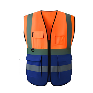 Gilet de sécurité routière réfléchissant haute visibilité en polyester unisexe orange jaune vert citron avec poches et fermeture éclair détachable - Product Image 1