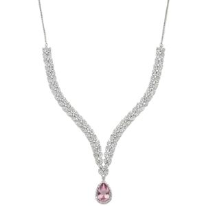 Elegant V shaped diamond <b>necklace</b> premium 18K white gold marquise round lab grown diamonds pear shaped pink pendant timeless lux - Product Image 1