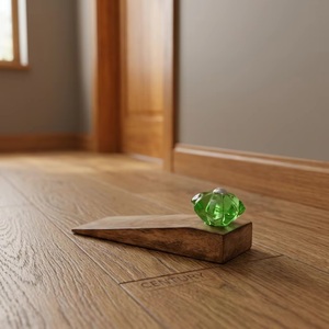 Butée de porte en bois avec bouton en verre motif fleur verte, design traditionnel, réglable, anti-bruit, pour entrée, artisanat durable - Product Image 3