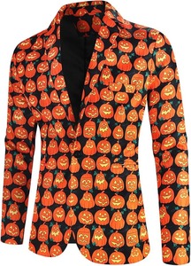 Costume d'Halloween pour homme, motif citrouille, trois pièces, coupe classique, simple boutonnage, col cranté, polyester tissé - Product Image 2