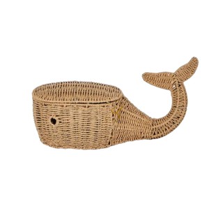 Handwoven Natural Whale Seagrass Storage <b>Basket</b> with Cover Eco Friendly Indoor Kids Room Toy Bin Baby Shower <b>Gift</b> - Product Image 2