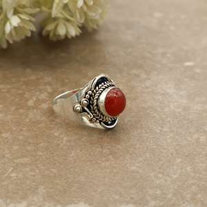 Natural Carnelian Bezel Set Statement <b>Ring</b> 925 Sterling Silver Plated <b>Adjustable</b> Band Antique Boho Ethnic Handmade Daily Wear - Product Image 3