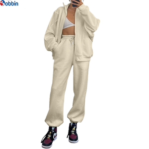 Conjunto Deportivo Personalizado para Mujer, Sudadera con Cremallera y Pantalones de Chándal Negros, Corte Holgado, Color Sólido, Ropa Deportiva Informal - Product Image 2