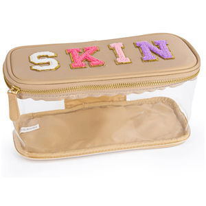 Trousse de Maquillage Portable Préppy à Fermeture Éclair, Transparente, en Chenille avec Lettres, Imperméable, Pliable, Organisateur pour Voyage et Rangement en Vacances - Product Image 1