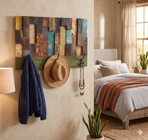 Porte-manteau mural en bois de récupération rustique, support décoratif en bois recyclé pour couloir, porte-clés, vente en gros, mobilier de décoration intérieure - Product Image 5