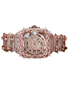 Reloj de Lujo para Hombre, Estilo Hip Hop, en Oro Rosa con Incrustaciones de Circonitas, Acero Inoxidable, Diseño de Espinas Personalizado, Movimiento de Cuarzo, Resistente al Agua 10 Bar - Product Image 1