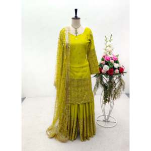 Ensemble de vêtements de soirée pour femmes avec haut brodé Sarara Dupatta - Product Image 6