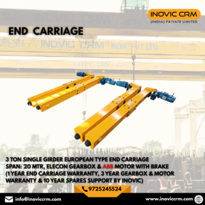 Chariot d'extrémité à poutre simple INOVIC Série Européenne – Capacité de 1 à 10 tonnes, portée de 14 à 20 mètres avec boîte de vitesses ELECON - Product Image 1