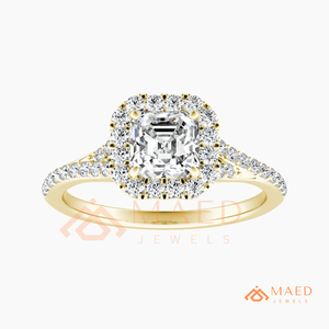 Gold Plated Asscher Cut Halo Engagement <b>Ring</b> Women Pave Band American Diamond <b>CZ</b> Wedding <b>Ring</b> Fine Jewelry Design - Product Image 5