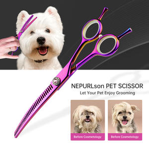 Tijeras Curvas de 7.0 Pulgadas, Color Morado, Acero Japonés 440c, Diseño de Espina de Pescado/Densas, Tijeras para Peluquería Canina, Veterinarias - Product Image 3