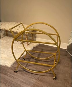 Chariot de bar moderne en métal, chariot à boissons roulant, mobilier de bar de luxe pour la maison, restaurant, hôtel, collection de service de boissons, acier noir - Product Image 2