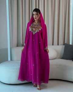 AWAIS HOUSE Ensemble 2 pièces de luxe en gros pour femmes musulmanes, Kaftan modeste simple uni en mousseline perlée, longueur ras du sol, coupe trapèze, avec soutien-gorge intégré - Product Image 3