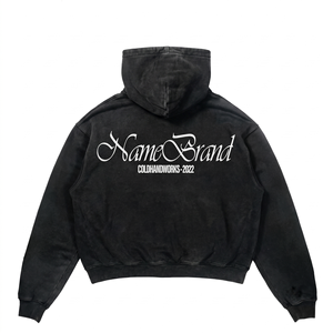 Sudadera con Capucha para Hombre, Lavado Ácido, 420 GSM, Felpa de Algodón Grueso, Negra, con Estampado Puff, Serigrafía, Logotipo Personalizado, Talla Grande, Calidad Premium - Product Image 2