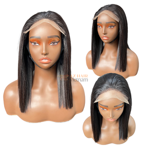 Perruques noires naturelles soyeuses et lisses en cheveux humains, 12 pouces, perruques en dentelle suisse 5x5, cheveux vietnamiens bruts Remy avec cuticules alignées - Product Image 2