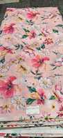 Tissu pour sac d'été Blossom Breeze 100% polyester imitation lin, motif floral, toucher doux, rose éclatant