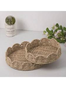 Designer Handcrafted Straw Serving Platter Elegant Woven Cane <b>Tray</b> Eco Friendly Tropical Wedding <b>Dinner</b> Decoration - Product Image 3