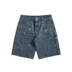 Pantalones Cortos Cargo de Mezclilla para Hombre, Cintura Baja, Algodón Lavado, Estilo Bermuda Informal, Cierre con Cordón, Estampado, Ecológicos - Product Image 3