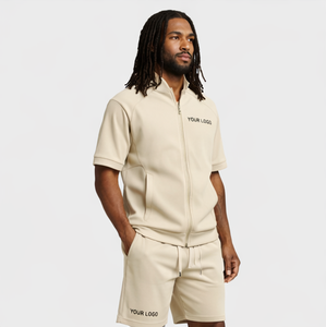 Custom Logo Short Sleeve <b>Zip</b> <b>Up</b> Tracksuit Shorts Set Lightweight Tracksuit Two Piece Zipper Short Sleeve <b>Jacket</b> Short Set - Product Image 1