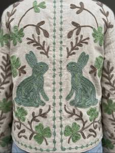 Veste en velours de coton à imprimé floral brodé pour femmes, col mandarin, manches longues, hiver, écologique, vintage, respirante - Product Image 3