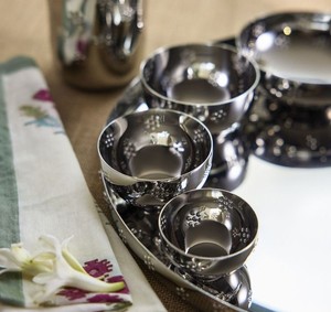 Assiettes en acier inoxydable, petit ensemble rond pour le déjeuner et le dîner, idéal pour les salades, les apéritifs, les fruits, les biscuits, les mariages, les fêtes, la maison - Best-seller - Product Image 1