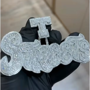 Collar con Colgante Apilable de Plata de Ley 925 Personalizado con Moissanita, Joyería Hip Hop, Nombre Inicial Personalizado, Unisex, Dorado - Product Image 1