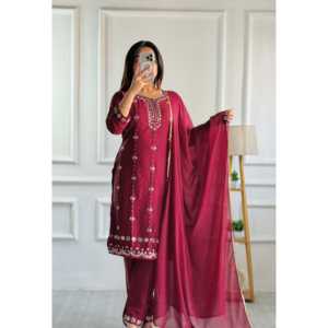 Hermosa ropa de fiesta para mujer Top Bottom Dupatta Set - Product Image 4