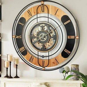 Horloge murale steampunk artisanale en bois de sapin avec engrenages en laiton - Vente en gros - Product Image 3