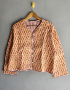 Floral <b>Quilted</b> Jacket Women's Cotton Bamboo Fiber V-Neck Three Quarter Sleeve Spring Regular Length Button Closure gift for her - Product Image 1