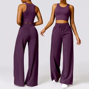 Conjunto Deportivo Personalizado al por Mayor de Alta Calidad para Mujer, Conjunto de Gimnasio para Chicas, Top Deportivo de Encaje de Cintura Alta de 2 Piezas, Ropa Deportiva Activa para Entrenamiento - Product Image 1