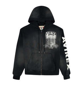 Sweat-shirt à capuche zippé noir pour homme Avirex de haute qualité, en molleton bouclette, style streetwear, avec poches, coupe classique, idéal pour l'automne - Product Image 1
