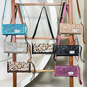 Nueva Cartera Cruzada de Diseño 2026 con Grabado a Mano en Cuero, Cartera Trifold de Piel Genuina de Vacuno con Correa de Muñeca para Mujer - Product Image 4