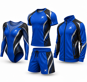 Vêtements de gymnastique personnalisés à marque privée |   Bleu Noir - Six Couleurs |   Ensemble de 4 pièces |   Justaucorps de gymnastique |   Fabricant | - Product Image 3
