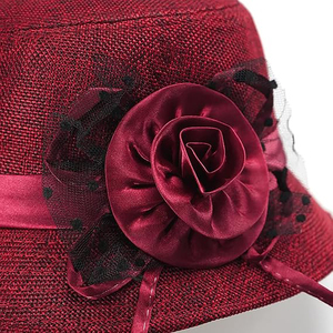Chapeau Bob Élégant Rouge pour Femme en Lin Brodé de Roses avec Bordure en Maille – Style Européen Tendance pour Adultes, Idéal Printemps-Été et Soirées - Product Image 5