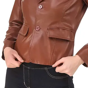 Chaquetas de cuero PU personalizadas al por mayor, de color personalizado, para exteriores, muy suaves, para mujer. - Product Image 6