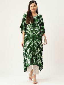 High Quality Designer Rayon <b>Kaftan</b> Tie Dyed <b>Summer</b> Daily Wear Regular Fit O-Neck Washable Three Quarter Sleeve Best Price - Product Image 5