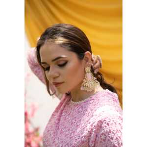 Ensemble de costume en mousseline de soie Chikankari rose pétale taille XS - Product Image 5