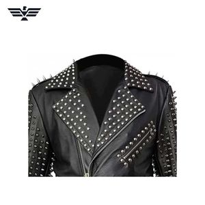 Chaqueta estilo punk para hombre con remaches y pinchos, corte ajustado, cuello alto, cierre de cremallera, impermeable, para otoño - Product Image 5