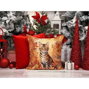 Toyger Cat in Fall Leaves Almohada decorativa 14x14 Interior Exterior Lavable a máquina para sofá Cama y decoración de patio - Product Image 6