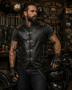 Premium <b>Men's</b> PU <b>Leather</b> Vest Sleeveless <b>Waistcoat</b> Vintage Fashion Casual Outerwear OEM ODM Private Label Wholesale Supplier - Product Image 2