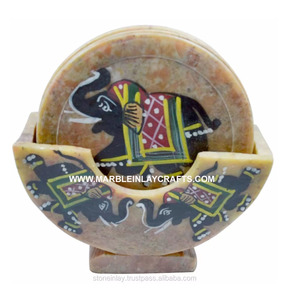 High Class Quality Soapstone Inlaid Round Shaped Tea <b>Coaster</b> <b>Set</b> For Home And Kitchen Decorations Wholesaler and Manufacturer. - Product Image 4