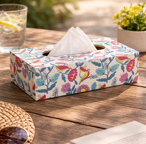 Boîte à mouchoirs en bois imprimée avec un motif floral d'oiseaux et de fleurs, de haute qualité, pour la décoration de la maison - Product Image 1