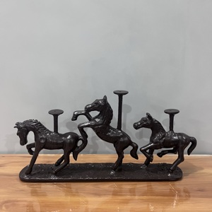 Escultura de Mesa Tradicional de Diseño Artesanal, 3 Caballos de Aluminio para Decoración del Hogar, Acabado Negro - Product Image 2