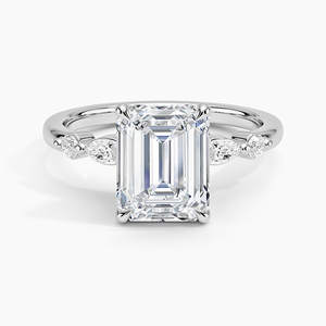 BOJ <b>Ring</b> 0147 <b>Emerald</b> Cut 925 <b>Silver</b> Marquise and Round Prong Setting Solitaire Diamond <b>Ring</b> 2ct D Color VVS1 Moissanite GRA - Product Image 1