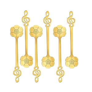 Cuchara de Postre en Forma de Flor de Acero Inoxidable Dorado, Elegante Cubertería para Café y Té - Product Image 1