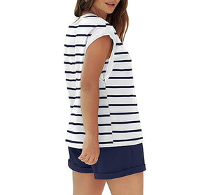 2 Piece Outfits for Women Lightweight Matching Lounge Sets <b>Cap</b> Sleeve Top and Elastic Waited Shorts - Product Image 2