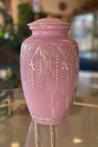Blue Butterfly Metal Urn with Floral Embellishment Handmade Contemporary <b>Decorative</b> <b>Vase</b> for Sympathy Occasion - Product Image 5