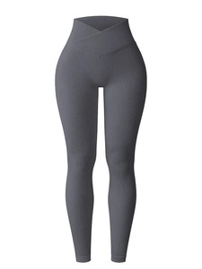 High Waist Ribbed Full Length Yoga <b>Leggings</b> Seamless Four-Way Stretch Breathable Spandex/<b>Nylon</b> Solid Women Elastic Waist 220g - Product Image 4