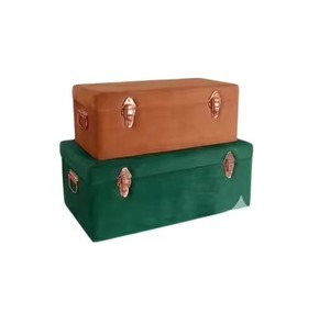 Ensemble de 2 coffres de rangement rectangulaires en métal et velours, aux couleurs vives orange, violet, marron et vert, écologiques, modernes et luxueux, décoratifs - Product Image 2