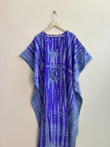 Lot Of Vintage Silk Tie-Dye <b>Kaftan</b> <b>Maxi</b> Casual Dresses in Printed Crepe Silk - Product Image 3